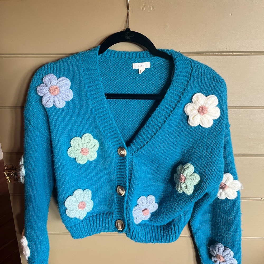 Blue Floral Button-Up Cardigan